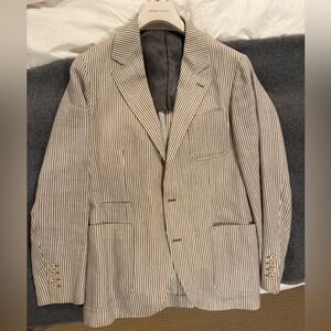 Brunello Cucinelli Tan and White Striped Sport Coat